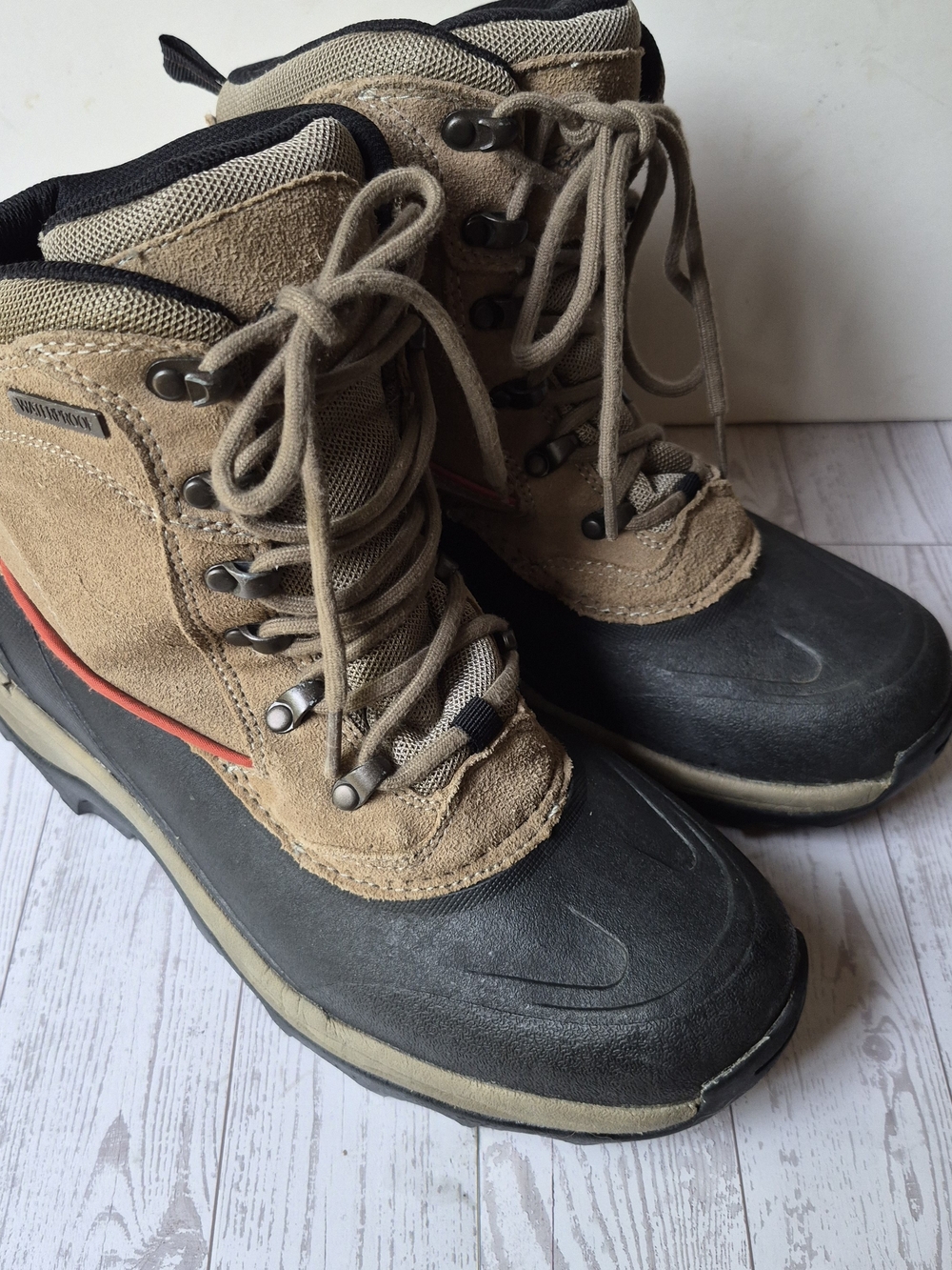 Eddie Bauer Tan and Black Waterproof Hiking Boots with Red Accent 8 M